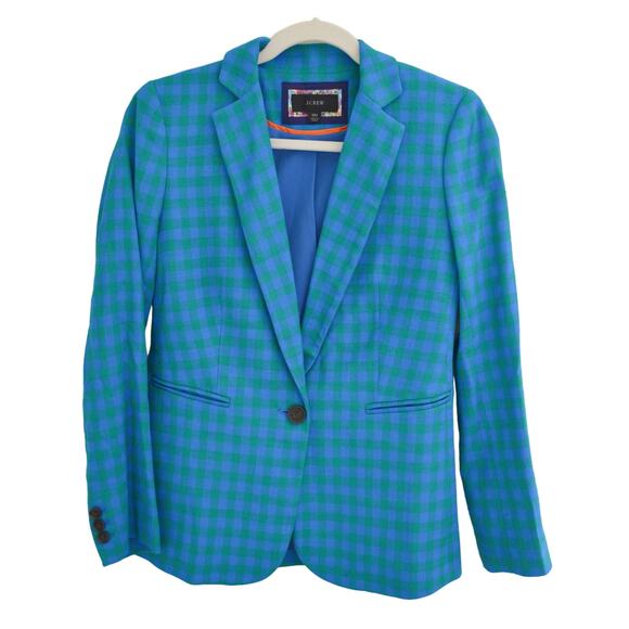 J Crew Blue Checked Blazer Size 00 - Picture 1 of 5